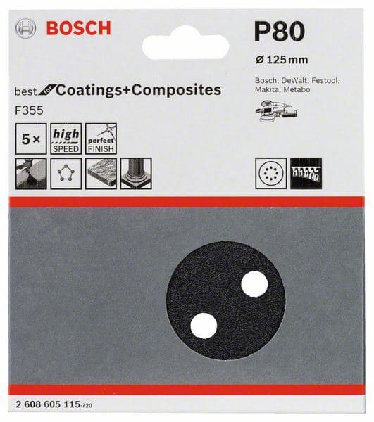 Brusni list F355, pakovanje od 5 komada Bosch 2608605115, 125 mm, 80 - slika 2