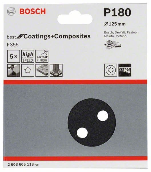 Brusni list F355, pakovanje od 5 komada Bosch 2608605118, 125 mm, 180 - slika 2