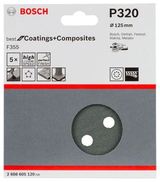 Brusni list F355, pakovanje od 5 komada Bosch 2608605120, 125 mm, 320 - slika 2