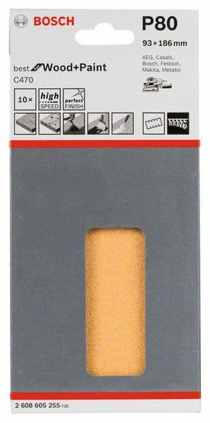 Brusni list C470, pakovanje od 10 komada Bosch 2608605255, 93 x 186 mm, 80 - slika 2