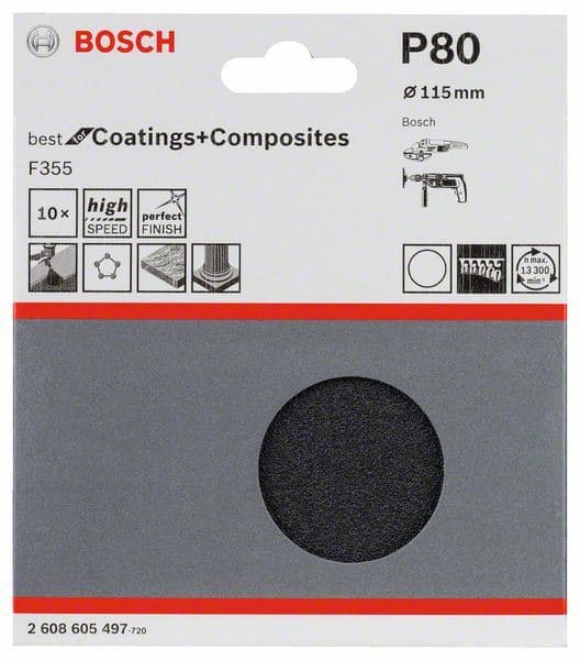 10-delni set brusnih listova F355 Bosch 2608605497, 115 mm, 80 - slika 2