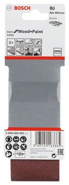 3-delni set brusnih traka X440 Bosch 2608606002, 60 x 400 mm, 80 - slika 2