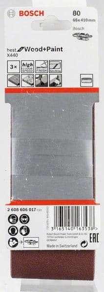 3-delni set brusnih traka X440 Bosch 2608606017, 65 x 410 mm, 80 - slika 2