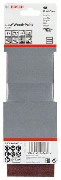 3-delni set brusnih traka X440 Bosch 2608606032, 75 x 457 mm, 40 - slika 2