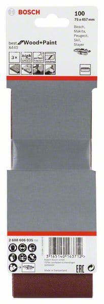 3-delni set brusnih traka X440 Bosch 2608606035, 75 x 457 mm, 100 - slika 2