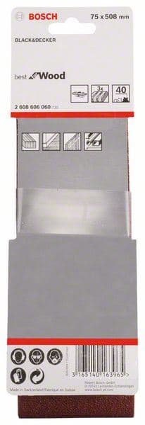 3-delni set brusnih traka X440 Bosch 2608606060, 75 x 508 mm, 40 - slika 2