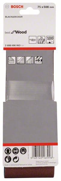 3-delni set brusnih traka X440 Bosch 2608606063, 75 x 508 mm, 100 - slika 2