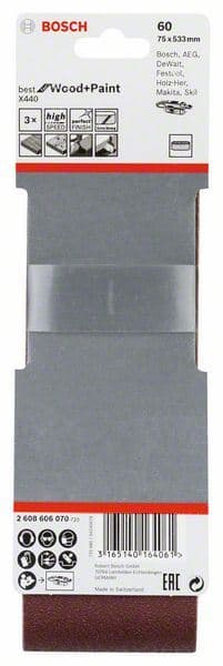 3-delni set brusnih traka X440 Bosch 2608606070, 75 x 533 mm, 60 - slika 2