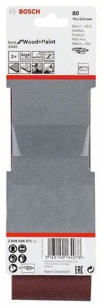 3-delni set brusnih traka X440 Bosch 2608606071, 75 x 533 mm, 80 - slika 2
