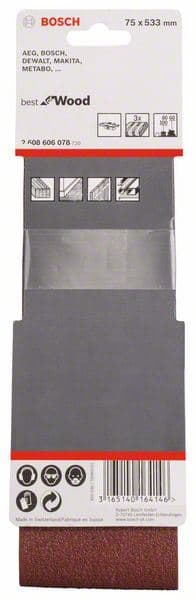 3-delni set brusnih traka X440 Bosch 2608606078, 75 x 533 mm, 60; 80; 100 - slika 2