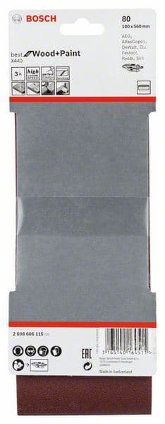 3-delni set brusnih traka X440 Bosch 2608606115, 100 x 560 mm, 80 - slika 2