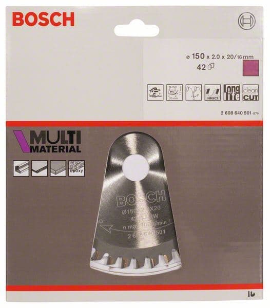 List kružne testere Multi Material 150 x 20/16 x 2,0 mm; 42 Bosch 2608640501, 150 x 20/16 x 2,0 mm; 42