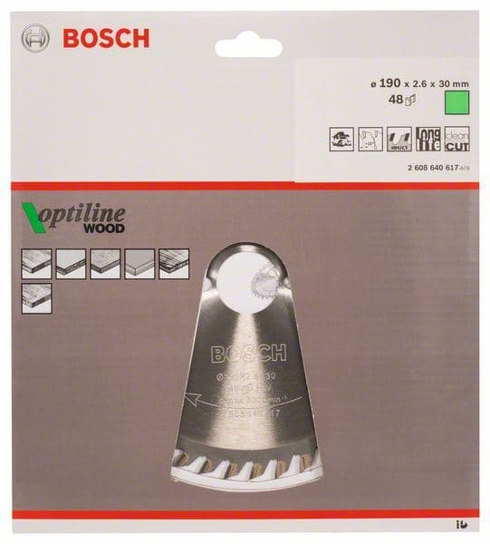 List kružne testere Optiline Wood Bosch 2608640617, 190 x 30 x 2,6 mm, 48