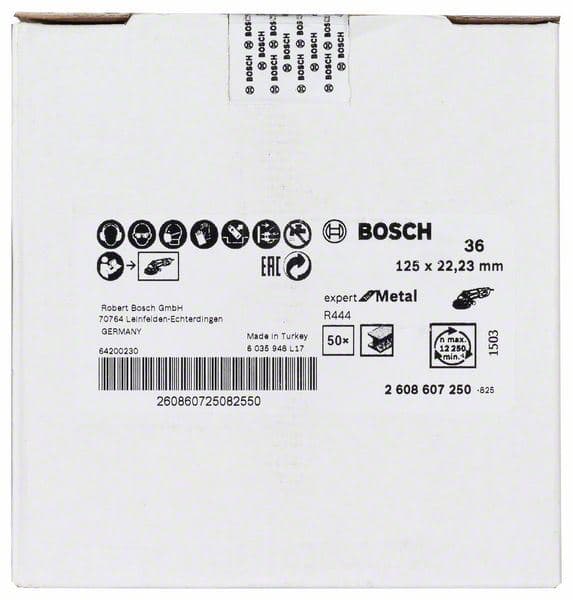Brusni fiber disk R444, Expert for Metal Bosch 2608607250, Prečnik 125 mm; granulacija 36
