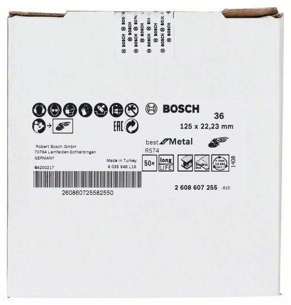 Brusni fiber disk R574, Best for Metal Bosch 2608607255, Prečnik 125 mm; granulacija 36