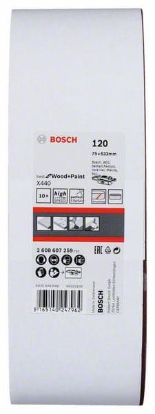 10-delni set brusnih traka X440 Bosch 2608607259, 75 x 533 mm, 120 - slika 2