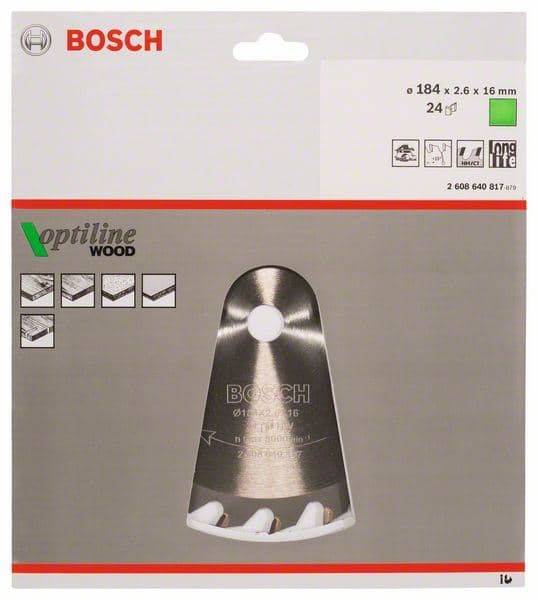 List kružne testere Optiline Wood Bosch 2608640817, 184 x 16 x 2,6 mm, 24