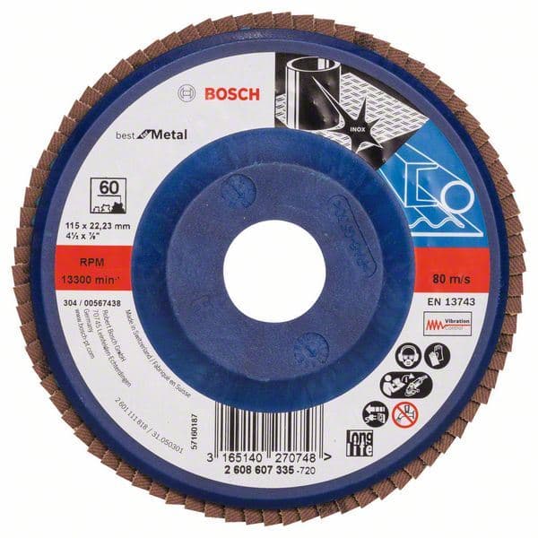 Lamelni brusni disk X571, Best for Metal Bosch 2608607335, Prečnik 115 mm; granulacija 60, ravni