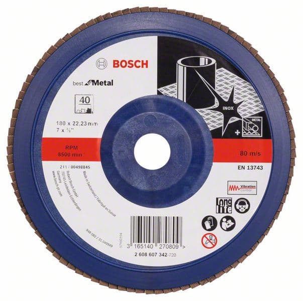 Lamelni brusni disk X571, Best for Metal Bosch 2608607342, Prečnik 180 mm; granulacija 40, ravni