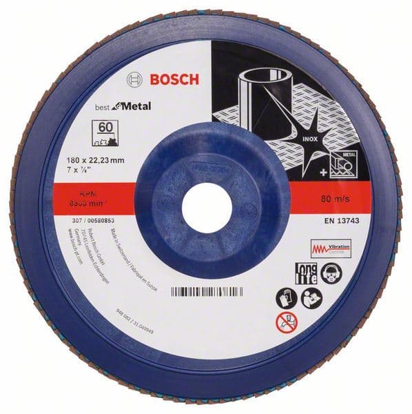 Lamelni brusni disk X571, Best for Metal Bosch 2608607343, Prečnik 180 mm; granulacija 60, ravni
