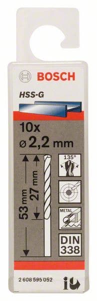 Burgija za metal HSS-G, DIN 338 Bosch 2608595052, 2,2 x 27 x 53 mm, 1 komad