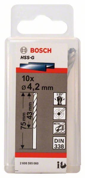 Burgija za metal HSS-G, DIN 338 Bosch 2608595060, 4,2 x 43 x 75 mm, 1 komad