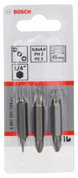 3-delni set dvostranih nastavaka Bosch 2607001744, S 0,6x4,0, PH2, PZ2; S 0,6x4,0, PH2, PZ2; 45 mm - slika 2