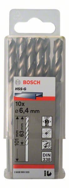 Burgija za metal HSS-G, DIN 338 Bosch 2608595335, 6,4 x 63 x 101 mm