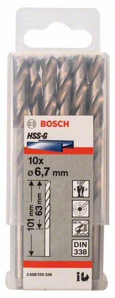 Burgija za metal HSS-G, DIN 338 Bosch 2608595336, 6,7 x 63 x 101 mm