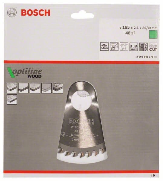 List kružne testere Optiline Wood 165 x 30 x 2,6 mm, 48 Bosch 2608641175, 165 x 30 x 2,6 mm, 48