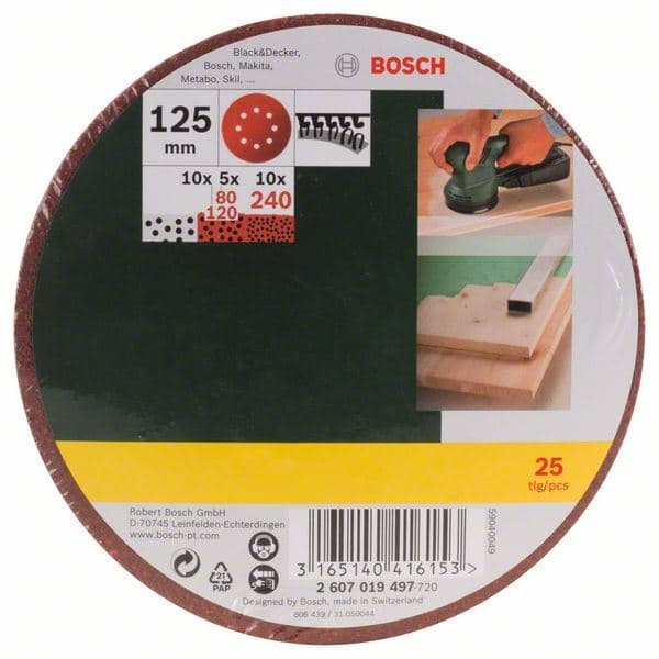25-delni set brusnih listova za ekscentar brusilicu, granulacija 80, 120, 240 Bosch 2607019497 - slika 2