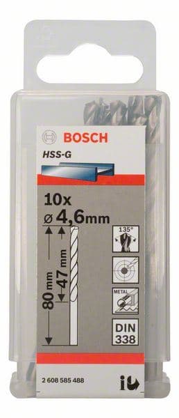 Burgija za metal HSS-G, DIN 338 Bosch 2608585488, 4,6 x 47 x 80 mm