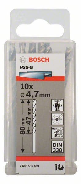 Burgija za metal HSS-G, DIN 338 Bosch 2608585489, 4,7 x 47 x 80 mm