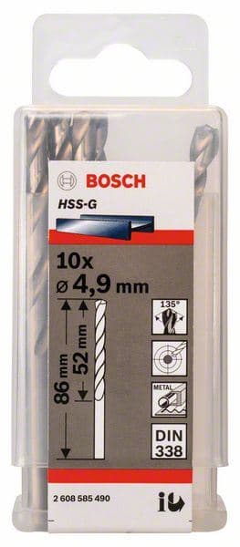 Burgija za metal HSS-G, DIN 338 Bosch 2608585490, 4,9 x 52 x 86 mm