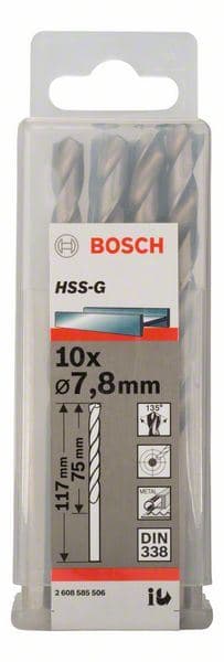 Burgija za metal HSS-G, DIN 338 Bosch 2608585506, 7,8 x 75 x 117 mm, jedan komad