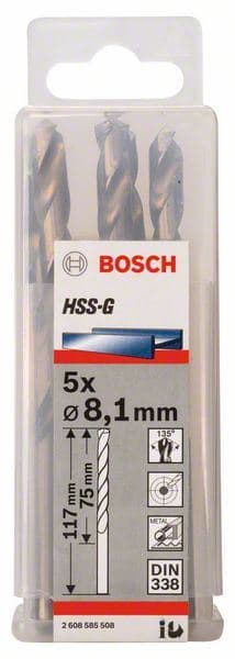 Burgija za metal HSS-G, DIN 338 Bosch 2608585508, 8,1 x 75 x 117 mm