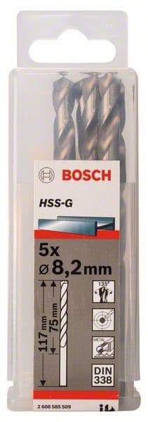 Burgija za metal HSS-G, DIN 338 Bosch 2608585509, 8,2 x 75 x 117 mm