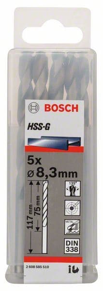 Burgija za metal HSS-G, DIN 338 Bosch 2608585510, 8,3 x 75 x 117 mm