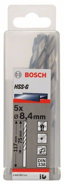 Burgija za metal HSS-G, DIN 338 Bosch 2608585511, 8,4 x 75 x 117 mm
