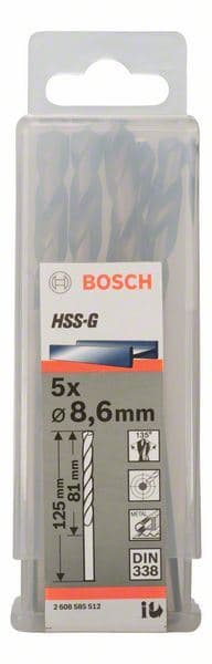 Burgija za metal HSS-G, DIN 338 Bosch 2608585512, 8,6 x 81 x 125 mm
