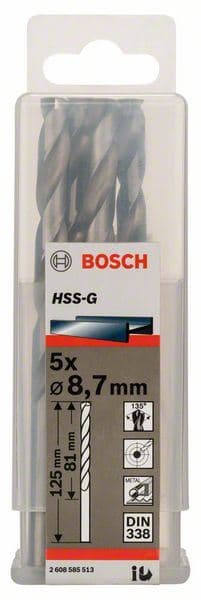 Burgija za metal HSS-G, DIN 338 Bosch 2608585513, 8,7 x 81 x 125 mm