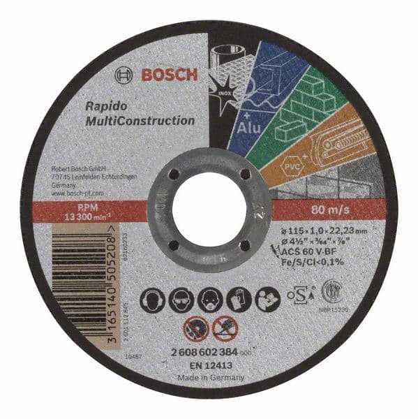 Rezna ploča ravna Rapido Multi Construction Bosch 2608602384, ACS 60 V BF, 115 mm, 1,0 mm