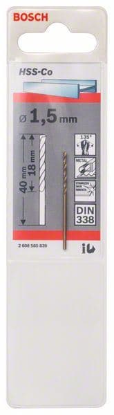 Burgija za metal HSS-Co, DIN 338 Bosch 2608585839, 1,5 x 18 x 40 mm
