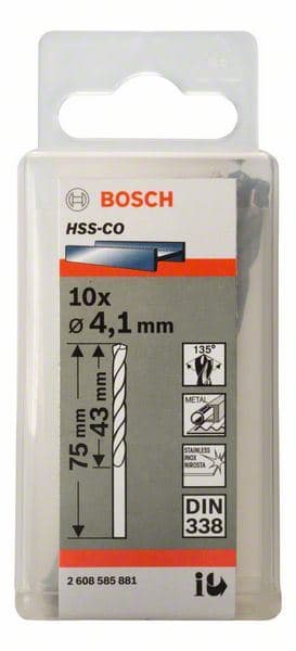 Burgija za metal HSS-Co, DIN 338 Bosch 2608585881, 4,1 x 43 x 75 mm