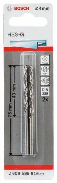 Burgija za metal HSS-G, DIN 338 Bosch 2608585916, 4 x 43 x 75 mm