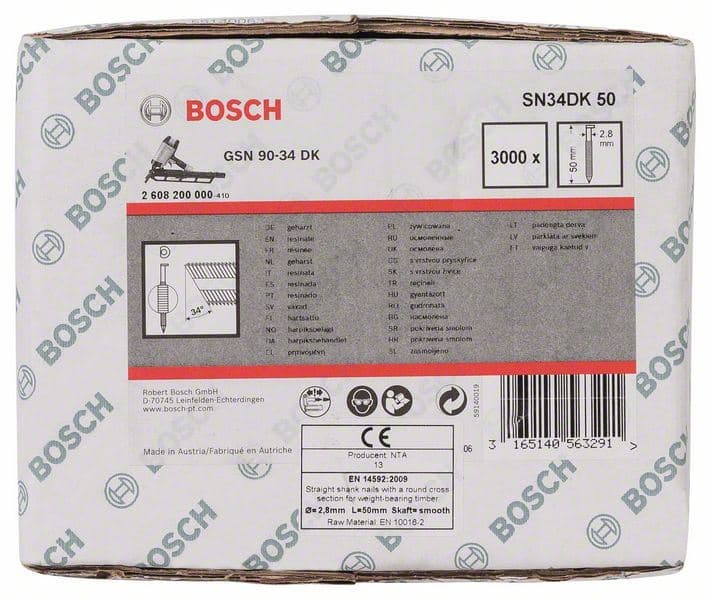 Ekser sa prugama D–glava SN34DK 50 Bosch 2608200000, 2,8 mm, 50 mm, čista, glatka - slika 2