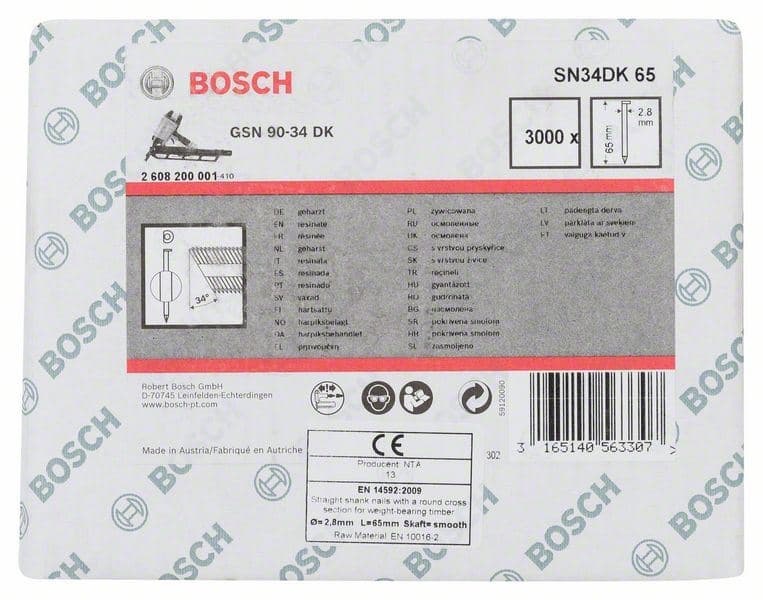 Ekser sa prugama D–glava SN34DK 65 Bosch 2608200001, 2,8 mm, 65 mm, čista, glatka - slika 2