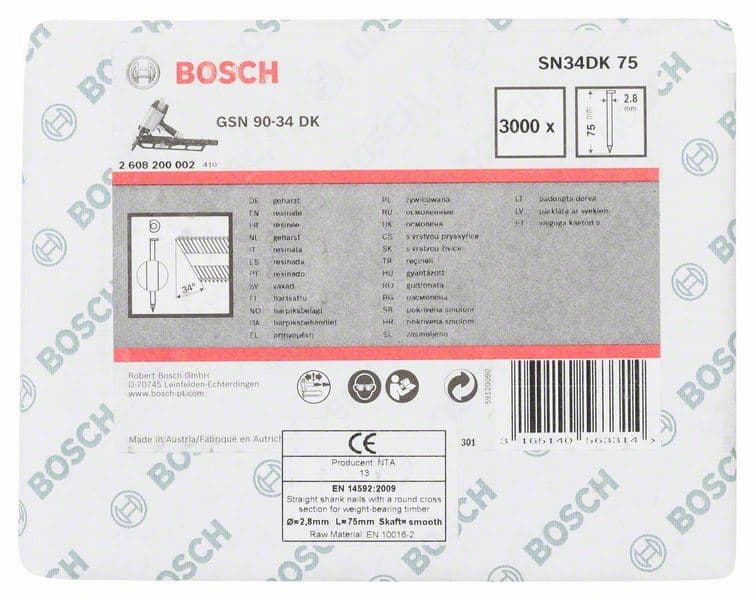 Ekser sa prugama D–glava SN34DK 75 Bosch 2608200002, 2,8 mm, 75 mm, čista, glatka - slika 2