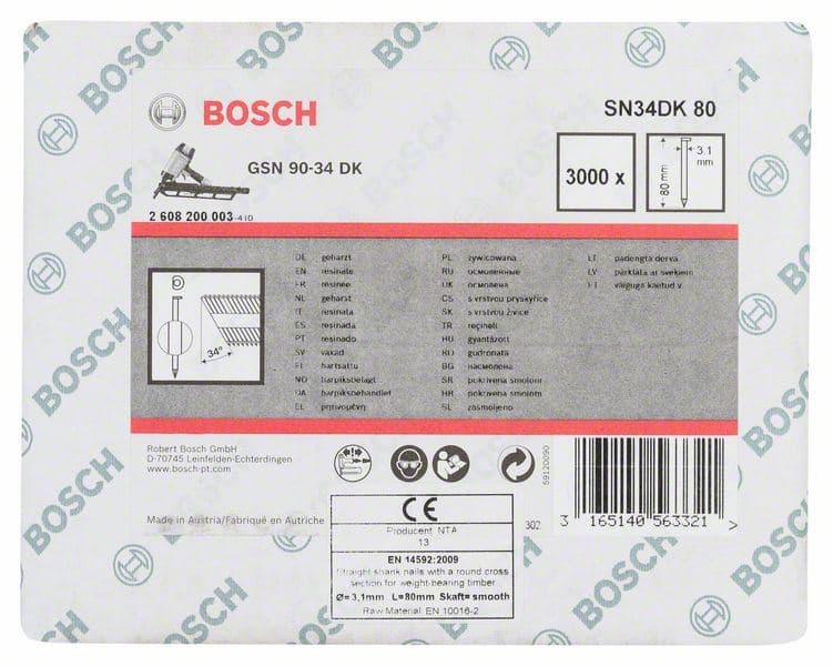 Ekser sa prugama D–glava SN34DK 80 Bosch 2608200003, 3,1 mm, 80 mm, čista, glatka - slika 2