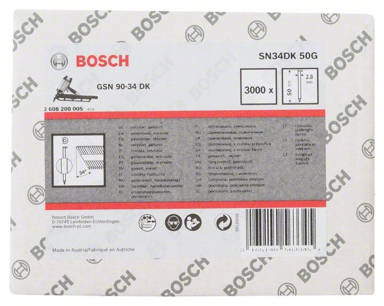 Ekser sa prugama D–glava SN34DK 50G Bosch 2608200005, 2,8 mm, 50 mm, pocinkovana, glatka - slika 2